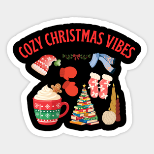 Cozy Christmas Vibes — Hot Cocoa, Mittens, Fuzzy Socks, Book Tree & Candles Sticker